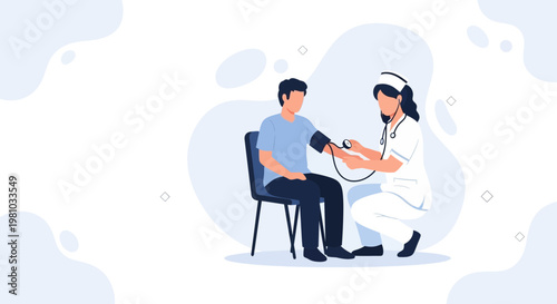 Nurse checking patient's blood pressure, medical checkup, healthcare concept