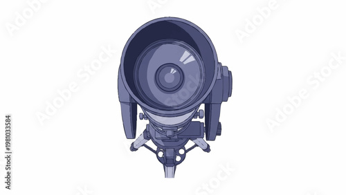 Vector illustration of a modern astronomical telescope on a tripod, presented as a clean graphic design element for scientific observation and space exploration