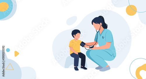 Nurse taking child's blood pressure, medical checkup, healthcare concept