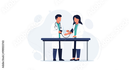 Doctor checking patient's blood pressure with stethoscope and sphygmomanometer