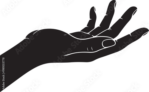 Black silhouette of a left hand with palm facing upwards