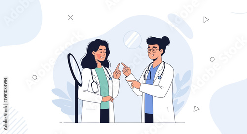 Two doctors discussing medical case, illustration, modern flat design