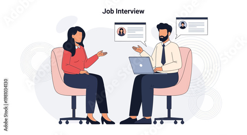 Job Interview: Recruiter and Candidate Discussing Careers with Laptop and Resumes