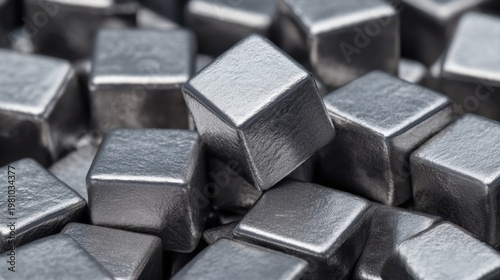 Sleek Ebony Cubes of Platinum Metal with Reflective Surfaces, Perfect for Modern Design and Artistic Projects