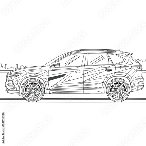 Modern Compact SUV Car Line Drawing for Commercial Use