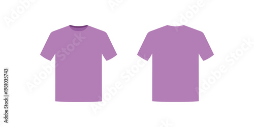 Purple t-shirt mockup in front and back view. Men fashion apparel template in purple color. Blank short sleeve shirt mock up isolated on white background.
