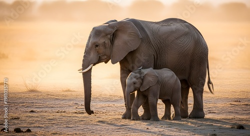 Majestic African Elephants in a Golden Savannah Sunset