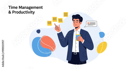 Man planning tasks on sticky notes for time management and productivity concept