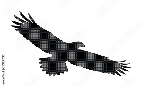 Majestic eagle silhouette soaring in flight, black hawk vector icon on white background, predatory bird of prey profile for logo design and branding
