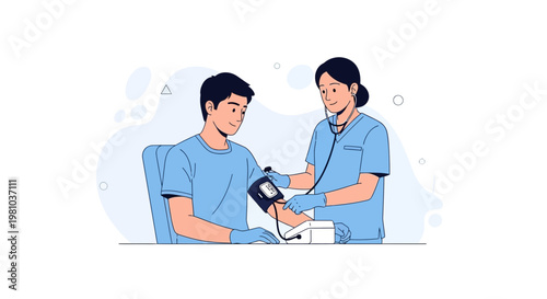 Doctor measuring patient's blood pressure, healthcare checkup, medical examination