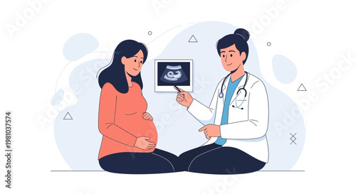 Doctor shows ultrasound to pregnant woman, healthcare, medical checkup, pregnancy, baby scan