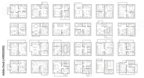 Collection of Architectural Floor Plans for Houses.