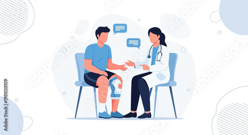Doctor Consults Patient with Knee Injury, Discussing Treatment Options