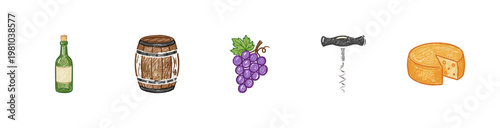 Wine Tasting and Vineyard Elements with Colorful Crayony Brush Strokes and Chalkboard Aesthetic