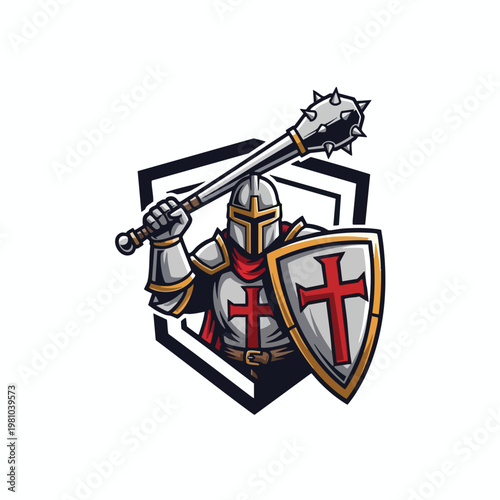 Medieval Knight in Armor Wielding a Sword with Shield Iconic Imagery