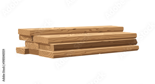 A meticulous stack of raw light brown wooden planks displays intricate grain textures and circular growth rings against a clean and neutral white background.