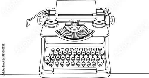 Minimalist Continuous Line Art of Vintage Typewriter on White Background for WordPress Blogging and Journalism Concept