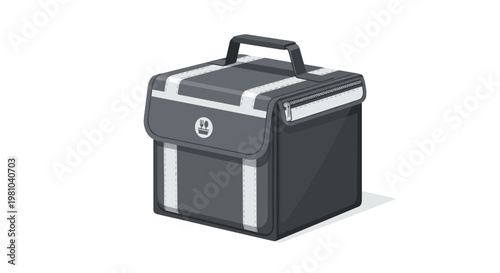 A professional dark grey insulated food delivery bag features sturdy white straps and a convenient top handle designed for transporting hot meals efficiently.