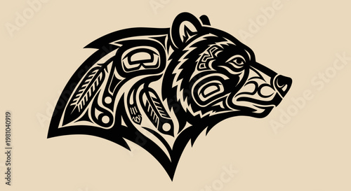 Tribal Bear Head Silhouette Vector Art - Indigenous Style Animal Graphic