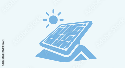 Solar panel on rooftop with sun icon, clean energy concept graphic