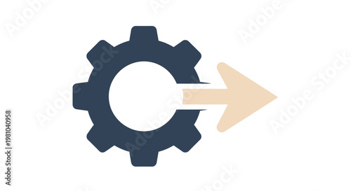Gear with Arrow Icon: Process, Output, Direction, Mechanism, Workflow, Connection