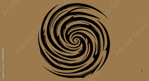 Abstract Black Swirl Vortex on Brown Background