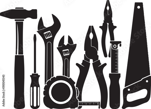 Black silhouette tools collection hammer wrench