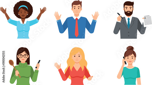 Business and Professional People Icons Set with Diverse Characters for Work, Office, and Communication Designs