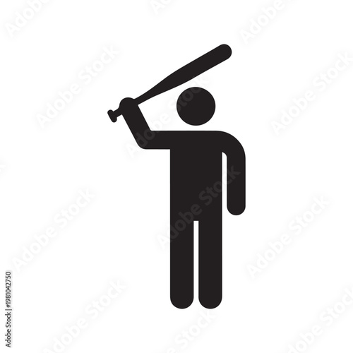 Black silhouette icon of a person standing and holding a baseball bat
