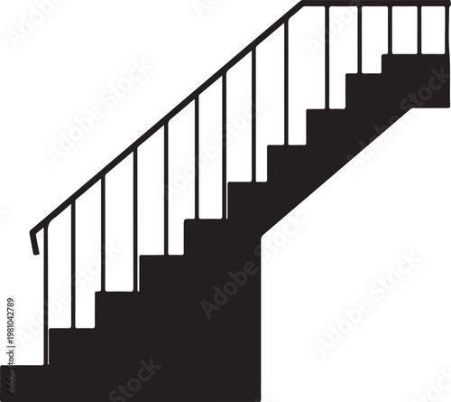 Black staircase with railing on white background stairs
