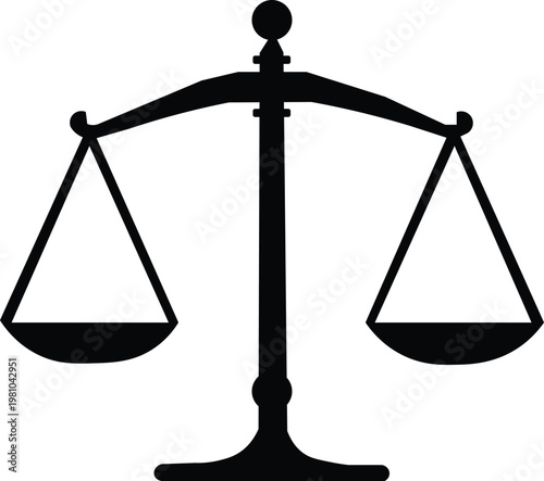 Justice scale icon symbolizing law and balance, legal system and equality concept, courtroom justice and fairness illustration