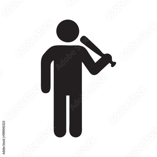 Black silhouette icon of a person standing and holding a baseball bat
