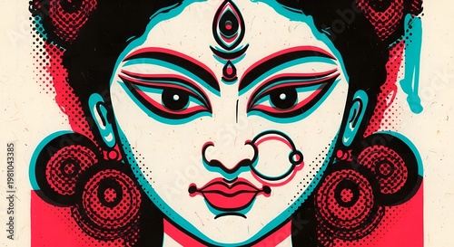 Vibrant illustration of a womans face with colorful makeup and jewelry