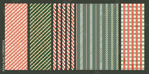 A collection of five vertically oriented checkered and striped patterns