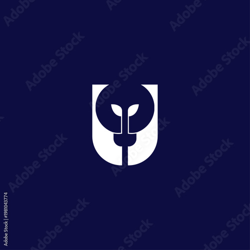 Modern Geometric Letter U Light Bulb and Insect Monogram Logo. Letter U Logo. 