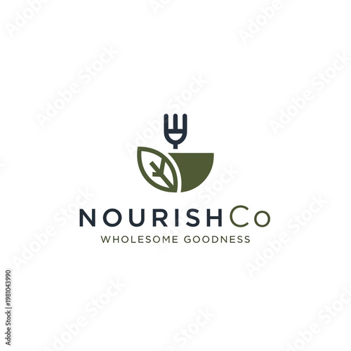 Nourish Co Logo with Fork and Leaf.
