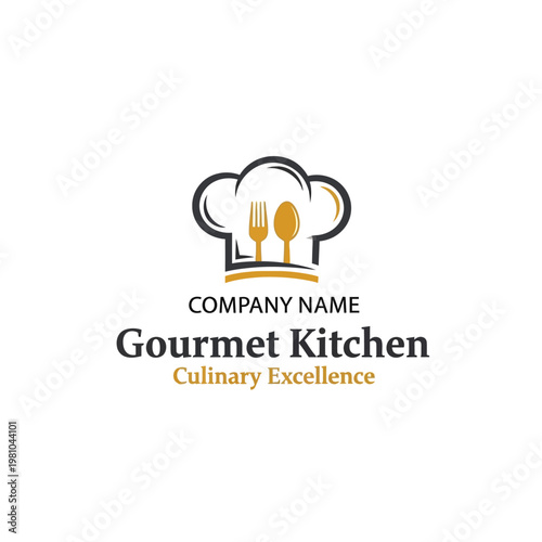 Gourmet Kitchen Logo Chef Hat Utensils Design.