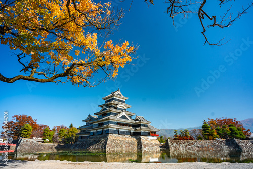 Japanese castle autumn blue...