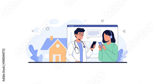 Doctor and patient using smartphones for telehealth consultation, online healthcare concept