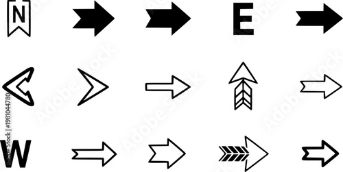 Flat arrow vector, diverse direction vector illustration, navigation, pointing symbols, black arrows icon
