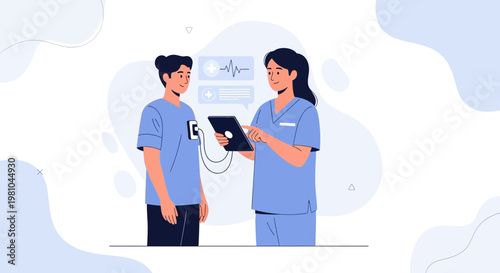 Doctor checking patient's vital signs with tablet and monitor, medical concept