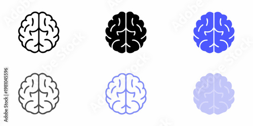 Three variations of a human brain icon in different color schemes