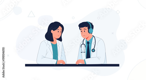 Doctors Discussing Medical Case with Headphones, Online Consultation Concept