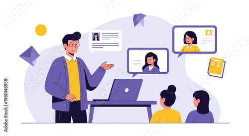 Online meeting with remote team, business presentation, video conference, teamwork, collaboration