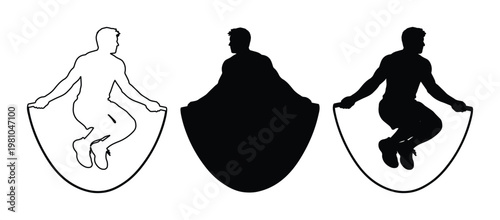 Set of 3 Jump Rope Exercise Man Icons Vector