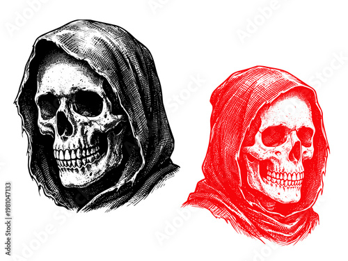 Grim Reaper Skull Engraving Art