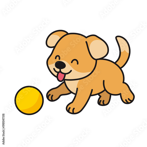 happy dog playing with yellow ball