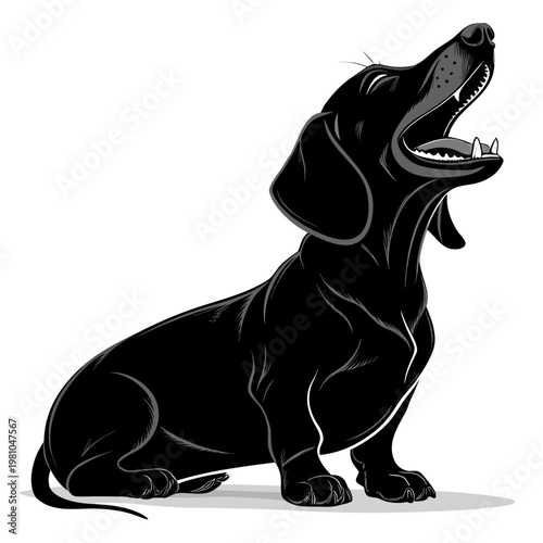 Dachshund dog silhouette yawning and relaxed in minimalist vector style isolated on white background