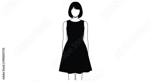 A simple black silhouette of a woman in a sleeveless dress silhouette