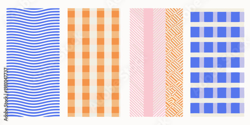 Colorful patterned stripes arranged vertically in a grid format